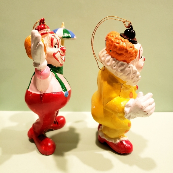 Vintage Blow Mold Circus Clown Christmas Ornaments Hong Kong (2) 5" Cake Topper. - Picture 4 of 8